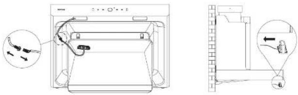 Technical diagram showing front and side views of a washing machine with labeled components and directional arrows indicating motion or movement.