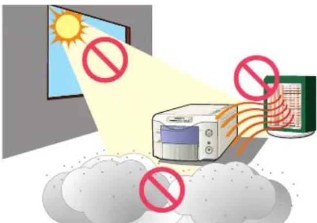 Illustration showing a microwave emitting heat from a solar panel, with prohibition symbols indicating no heat release.