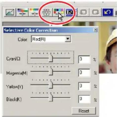 Selective Color Correction Color: Red(R) Cyan(C) 0 % Magenta(M) 0 % Yellow(Y) 0 % Black(K) 0 % Reset
