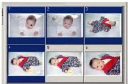 Grid of six photos showing a baby lying on their back, with numbered panels 1 to 6 and some images highlighted in red.