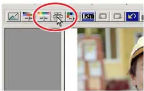 Screenshot of a software toolbar with icons and a red circle highlighting a specific icon, likely from an older application or design tool.