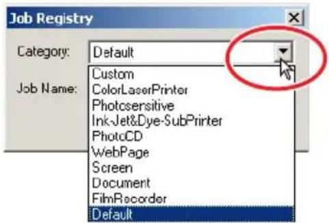Job Registry Category: Default Custom ColorLaserPrinter Photosensitive Ink-Jet&Dye-SubPrinter PhotoCD WebPage Screen Document FilmRecorder Default