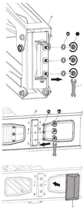 Technical diagram showing mechanical assembly with labeled parts and directional arrows indicating movement or assembly.