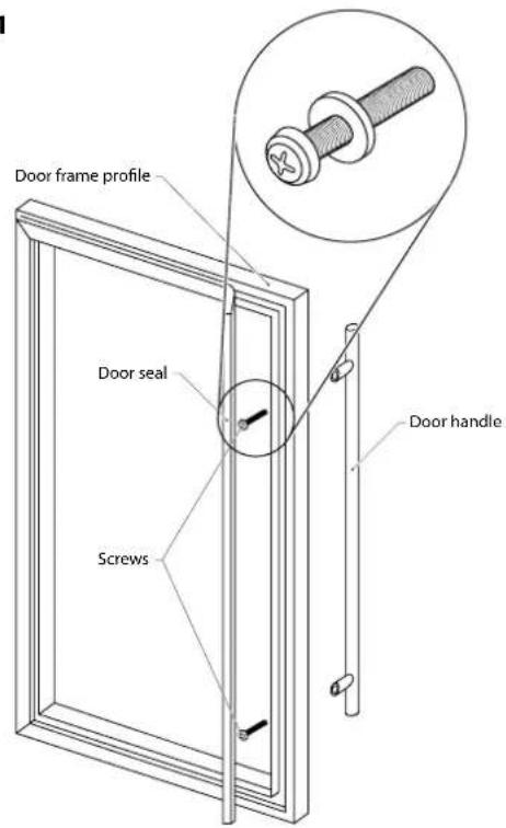 Door frame profile Door seal Screws Door handle