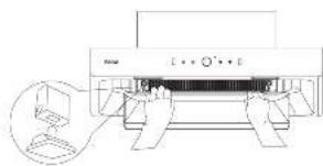 Diagram showing printer printing process with magnified view of paper and printer attachment