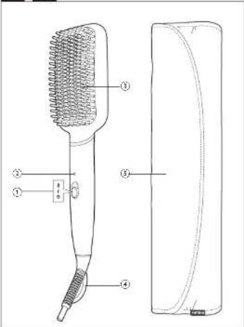 Technical diagram of a hairdryer with labeled parts including comb, connector, and base
