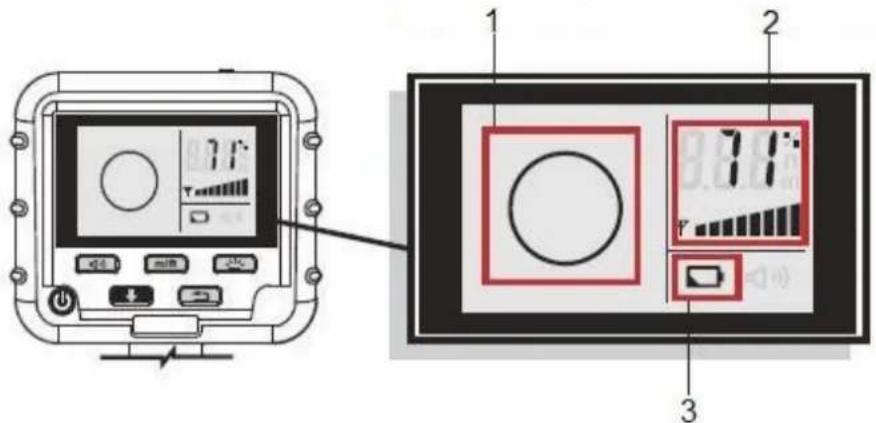 Diagram of a digital display device with labeled components including screen, buttons, and a control panel.