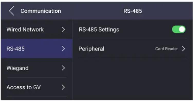 Communication RS-485 Wired Network > RS-485 Peripheral Card Reader > Wiegand > Access to GV >