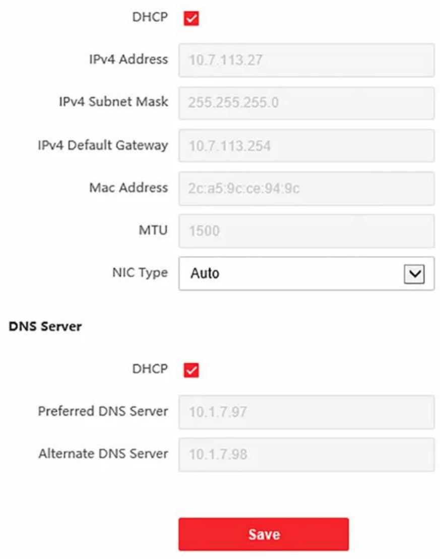 DHCP ✓ IPv4 Address 10.7.113.27 IPv4 Subnet Mask 255.255.255.0 IPv4 Default Gateway 10.7.113.254 Mac Address 2c:a5:9c:ce:94:9c MTU 1500 NIC Type Auto ✓ DNS Server DHCP ✓ Preferred DNS Server 10.1.7.97 Alternate DNS Server 10.1.7.98 Save