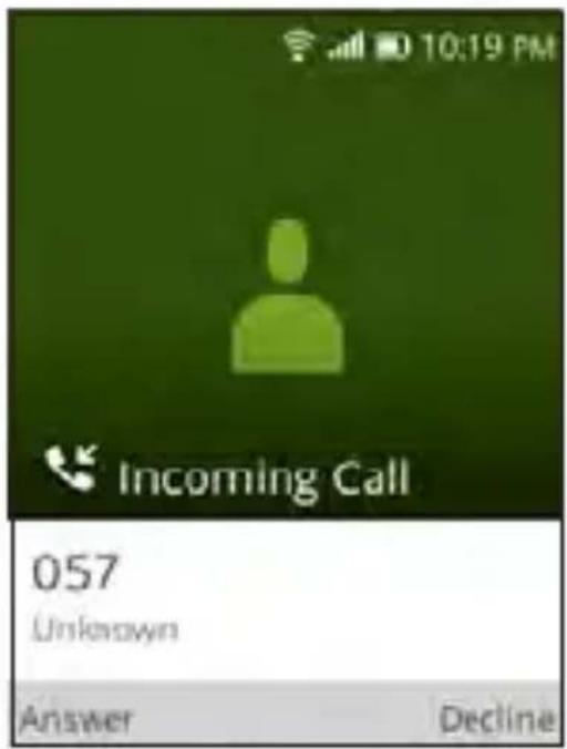 10:19 PM Incoming Call 057 Unknown Answer Decline