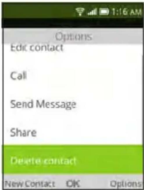 Options Edit contact Call Send Message Share Delete contact New Contact OK Options