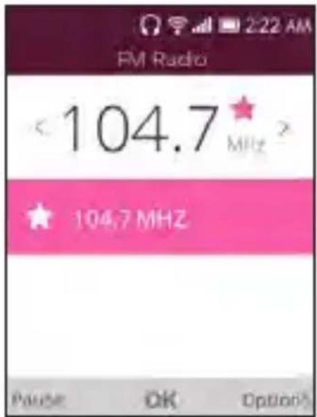 FM Radio < 104.7 MHz > ★ 104.7 MHz Pause OK Options