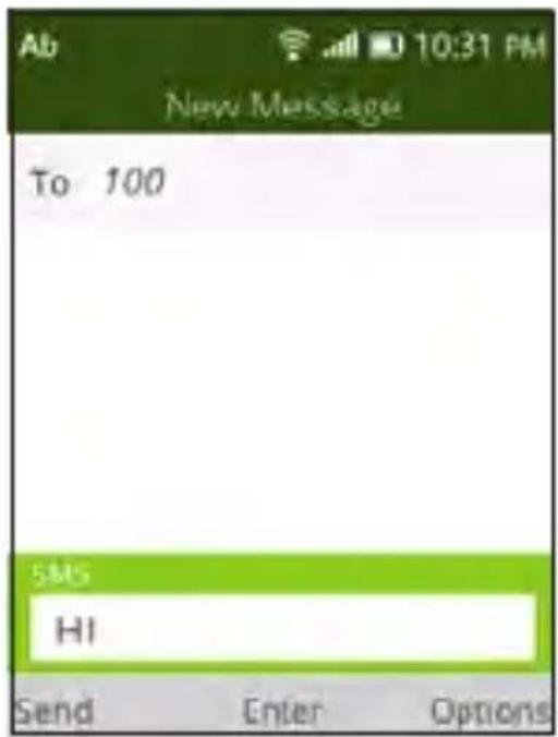 Ab New Message To 100 SMS HI Send Enter Options