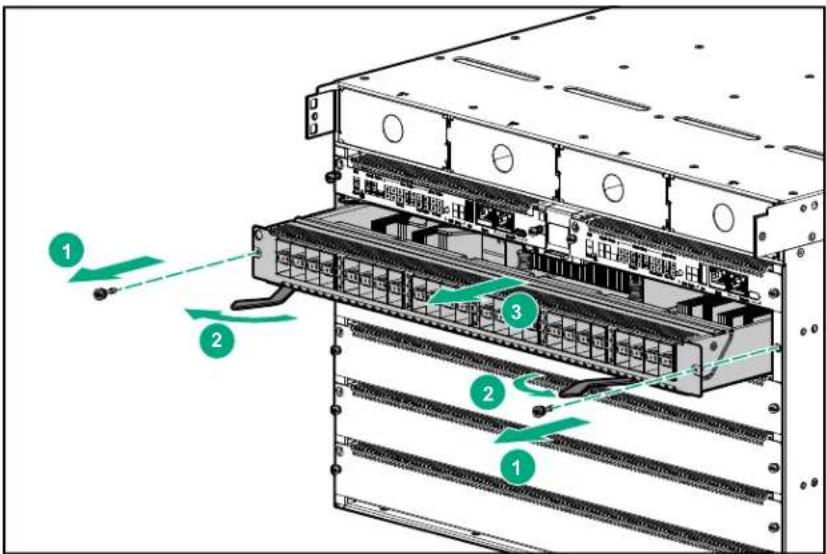 Diagram of server rack with labeled components and directional arrows indicating data flow or movement