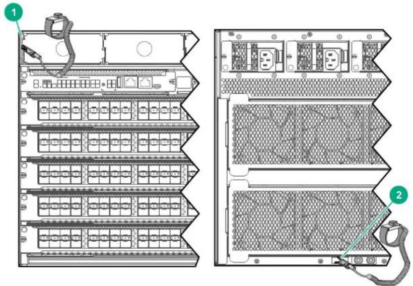 Technical diagram of server rack with labeled components, showing front and side views with numbered annotations.