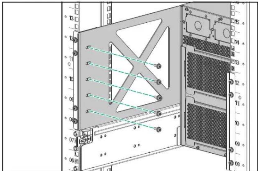 Technical diagram of a server rack with numbered components and connecting lines indicating data or connections between ports.