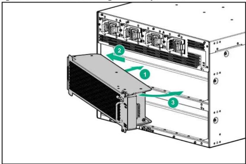 Diagram of an industrial server rack with labeled components and directional arrows indicating internal structure.