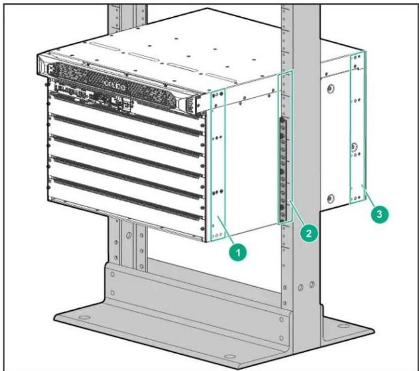 Technical diagram of a server rack with labeled components and mounting points