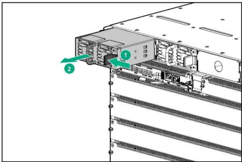 Diagram of server rack with labeled components and directional arrows indicating connection points