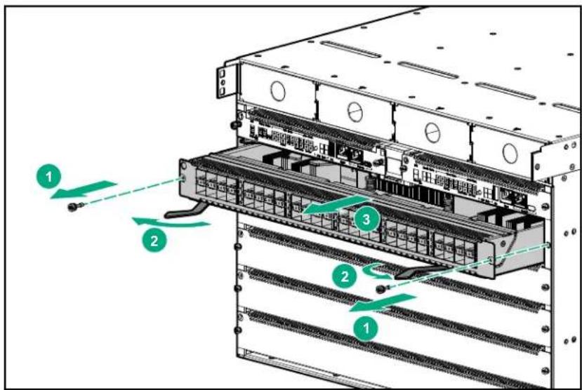 Diagram of server rack with labeled components and directional arrows indicating system movement or data flow