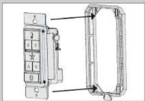 Technical diagram showing a device panel with labeled buttons and a transparent frame structure with arrows indicating assembly or connection points.