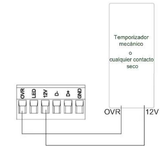 Temporizador mecânico o cualquier contacto seco OVR LED 12V D- D+ GND OVR 12V
