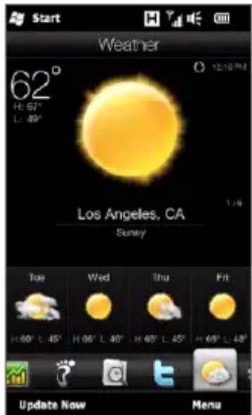 Start Weather 62° H: 67° L: 49° 12:10 PM Los Angeles, CA Sunday Tue Wed Thu Fri H: 60° L: 45° H: 66° L: 46° H: 68° L: 45° H: 69° L: 48° Update Now Menu