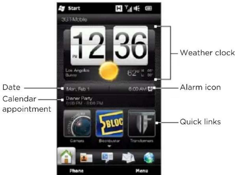 Start 3G T-Mobile 12 36 Los Angeles Sunra 62° Off L 50° Weather clock Date Calendar appointment Mon, Feb 1 6:00 AM Dinner Party 6:00 PM - 8:00 PM Camera Blockbuster Transformers Quick links Phone Menu