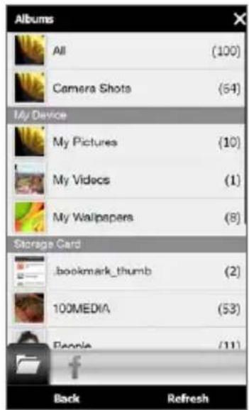 Albums All (100) Camera Shots (54) My Device My Pictures (10) My Videos (1) My Wallpapers (8) Storage Card bookmark_thumb (2) 100MEDIA (53) People (11) Back Refresh