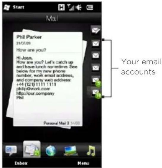 Mail Phil Parker 31/07/08 How are you? Hi Joan. How are you? Let's catch up and have lunch sometimes. See below for my new phone number, work email address, and company web address: +44 (121) 1111 1111 philip@work.com http://our.company Phil Personal Mail 3 14:00 Inbox Menu Your email accounts