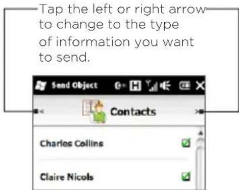 Tap the left or right arrow to change to the type of information you want to send.