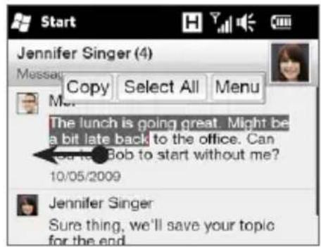 Jennifer Singer (4) Message Copy Select All Menu The lunch is going great. Might be a bit late back to the office. Can Bob to Bob to start without me? 10/05/2009 Jennifer Singer Sure thing, we'll save your topic for the end