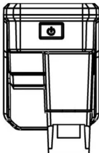 Line drawing of a cabinet or storage unit with shelves, legs, and a control panel (no text or symbols)