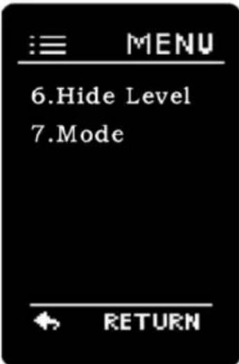 ≡ MENU 6.Hide Level 7.Mode RETURN