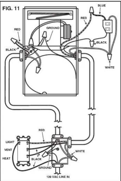 FIG. 11 RED GREEN GROUND BLUE BLACK WHITE BLACK RED LIGHT VENT HEAT RED WHITE GROUND 120 VAC LINE IN
