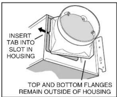 INSERT TAB INTO SLOT IN HOUSING TOP AND BOTTOM FLANGES REMAIN OUTSIDE OF HOUSING