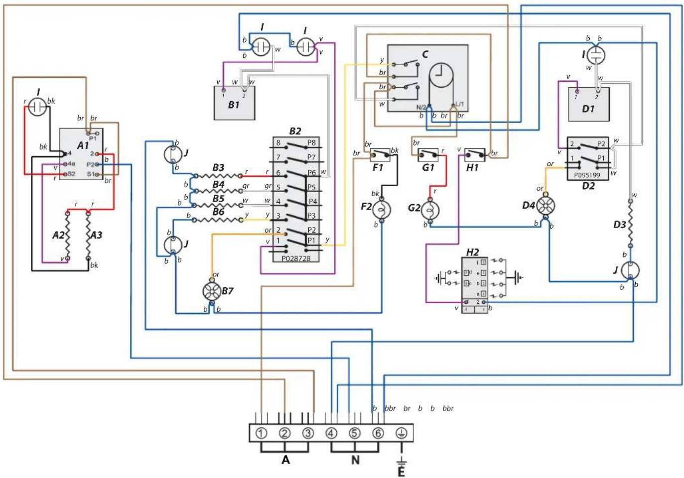graph TD subgraph_Terminal_A["Terminal A1"] A1 -->|r| I1["I"] I1 -->|bk| A2["A2"] A2 -->|r| A3["A3"] A3 -->|v| S2["S2"] A1 -->|b| Br1["b"] A2 -->|r| Br2["r"] A3 -->|v| Br3["v"] A1 -->|P1| P1["P1"] A2 -->|S2| P2["P2"] A3 -->|br| Br4["br"] A1 -->|r| B1["B1"] A2 -->|v| B2["B2"] A3 -->|bk| B3["B3"] A1 -…