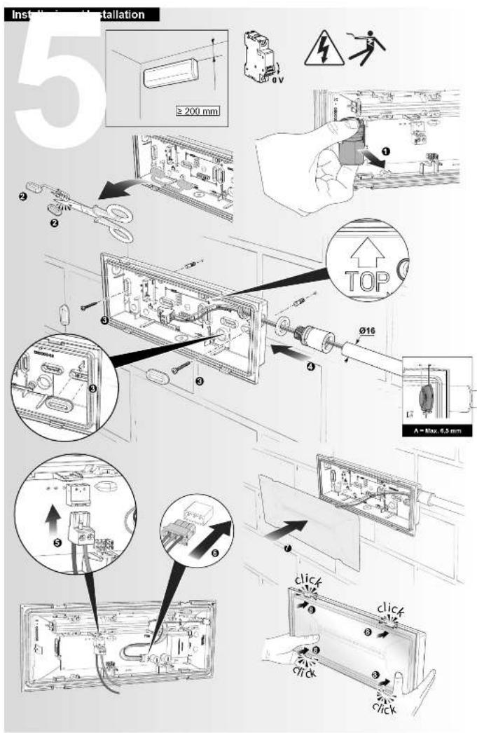 Install Installation ≥ 200 mm ① ② ③ ④ ⑤ ⑥ ⑦ A = Max. 6.5 mm ⑧ ⑨ ⑩ ⑪ ⑫ ⑬ ⑭ ⑮ ⑯ click click click