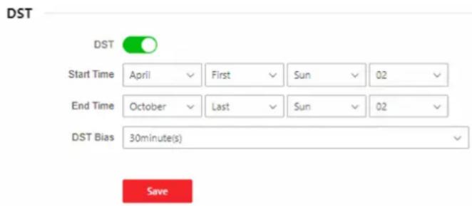 DST DST Start Time April First Sun 02 End Time October Last Sun 02 DST Bias 30minute(s) Save