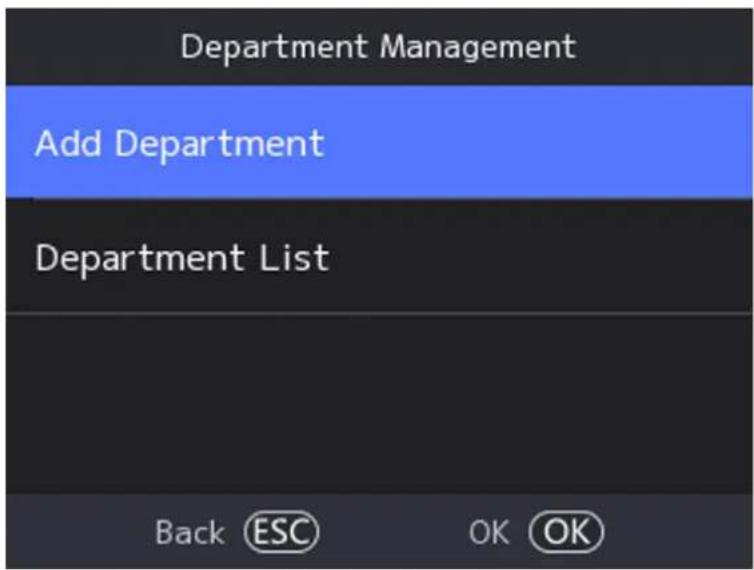 Department Management Add Department Department List Back ESC OK OK