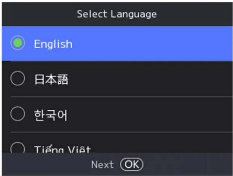 Select Language English ○ 日本語 ○ 한국어 ○ Tiếng Việt Next OK