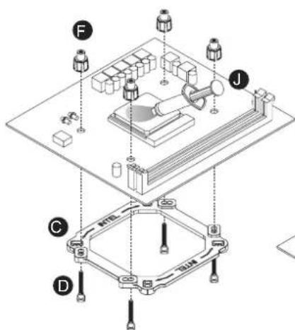 Technical diagram of a mechanical assembly with labeled components including F, J, C, and D.