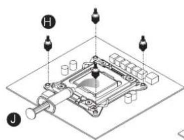 Technical diagram of a microchip or circuit board with labeled components H and J