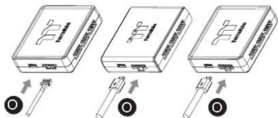 Diagram showing three connected devices with labeled components and directional arrows indicating assembly or connection.