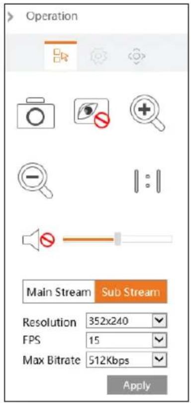 Operation Main Stream Sub Stream Resolution 352x240 FPS 15 Max Bitrate 512Kbps Apply