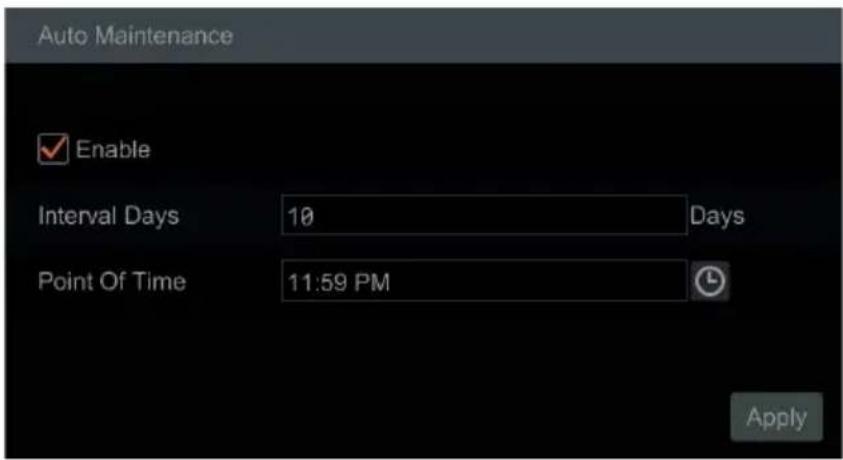 Auto Maintenance Enable Interval Days 10 Days Point Of Time 11:59 PM Apply