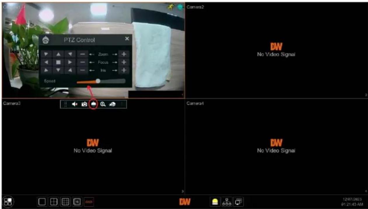 PTZ Control Zoom Focus Iris Speed Camera2 DW No Video Signal Camera3 Camera4 DW No Video Signal DW No Video Signal 12-07-2023 91:21:43 AM