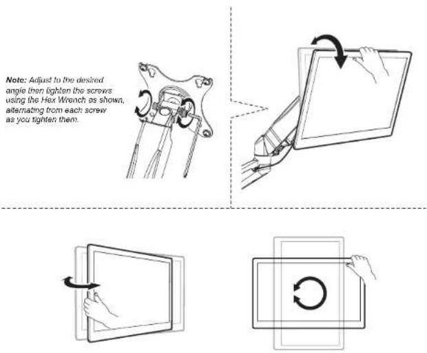 Note: Adjust to the desired angle then lighten the screws using the Hex Wrench as shown, alternating from each screw as you tighten them.
