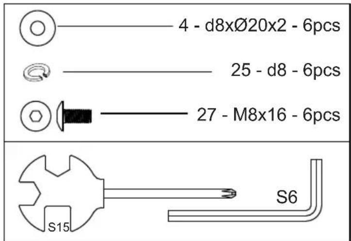 4 - d8xØ20x2 - 6pcs 25 - d8 - 6pcs 27 - M8x16 - 6pcs S15 S6