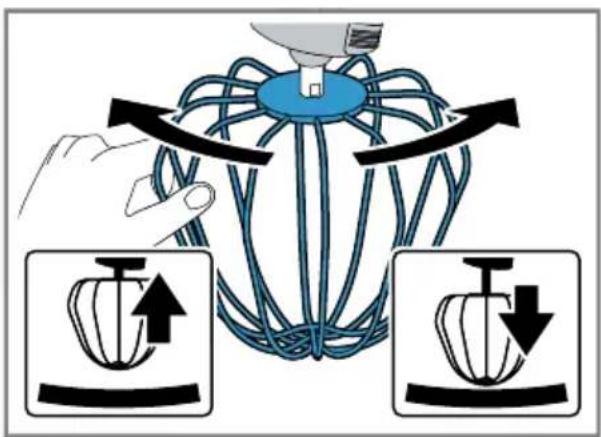 Diagram illustrating a mechanical or electrical setup with labeled components and directional arrows, showing two views of a device with internal components.
